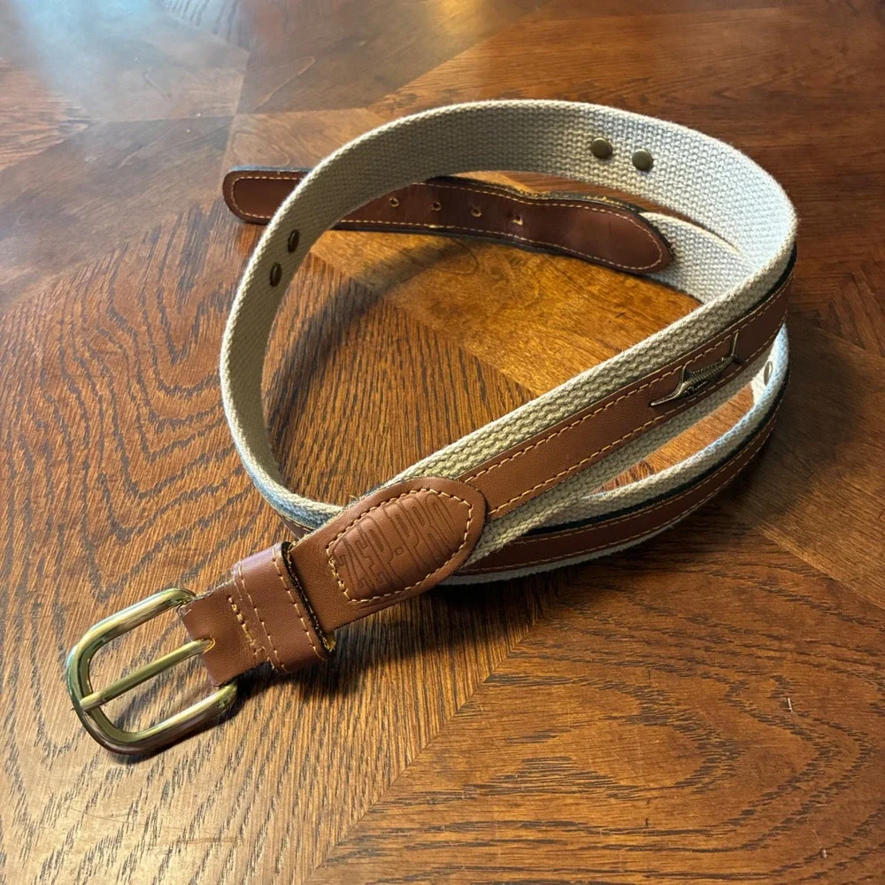 Zep-Pro Marlin Fish Belt Mens 40 Brown Canvas Leather Coastal Nautical USA Made